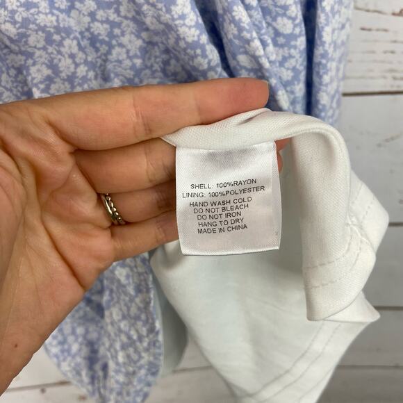 Windsor S Baby Blue Floral Smocked Tie Up Spaghetti Strap Mini Sun Dress - Picture 6 of 6